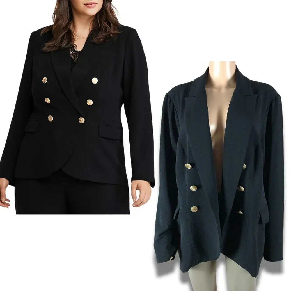 Estelle Plus Size Black Double-Breasted Blazer 2X/20W